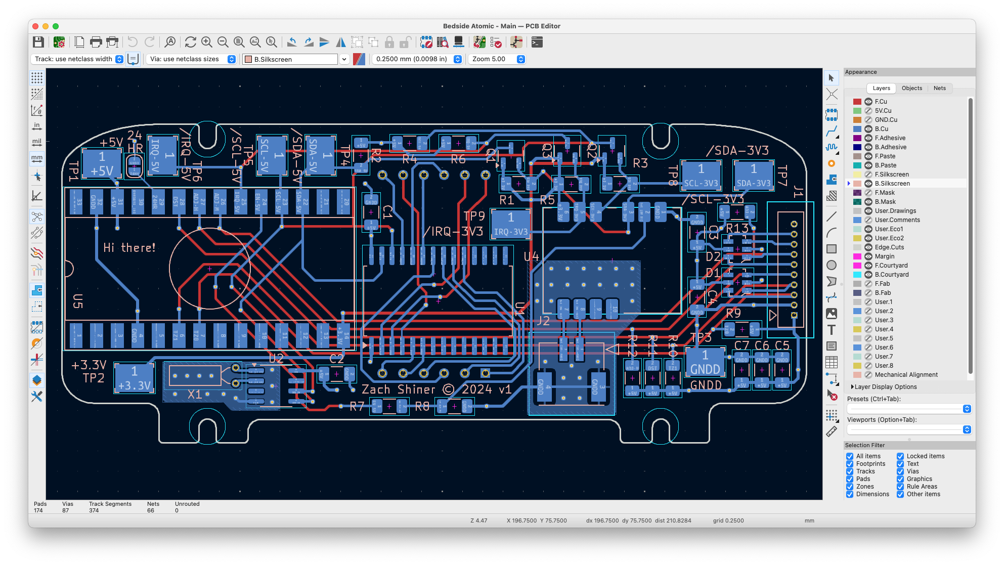 Version 1 PCB schematic in KiCad